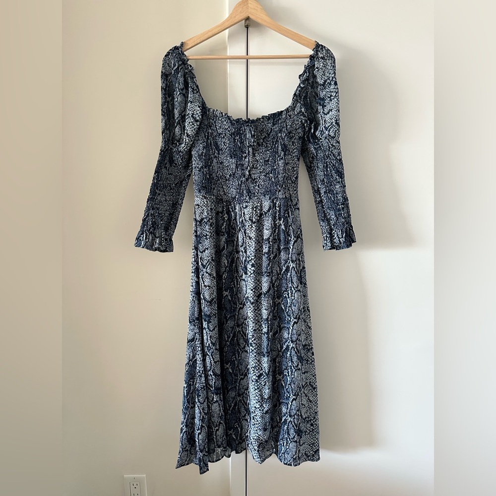 Reformation Blue Square-neck Long Sleeve Dress